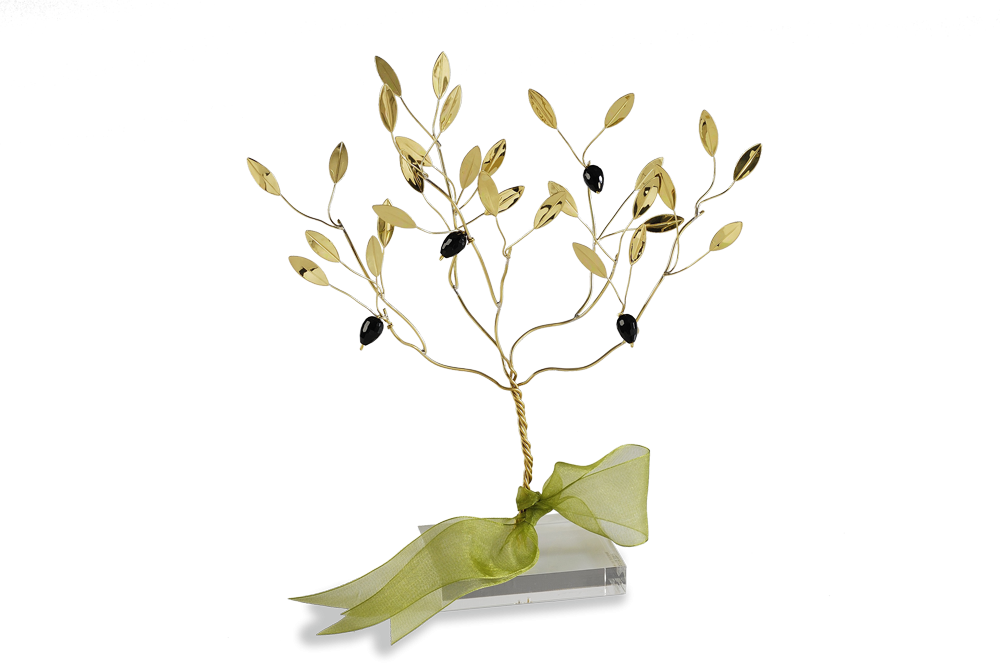 Διακοσμητικό σε Ορείχαλκο Χειροποίητο Δένδρο Ελιάς σε βάση από πλέξι γκλας