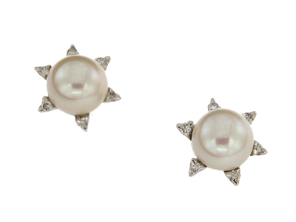 Σκουλαρίκια σε Λευκόχρυσο 18K Αστράκι με διαμάντια και λευκά μαργαριτάρια γλυκού νερού 8-8,5χιλ.
