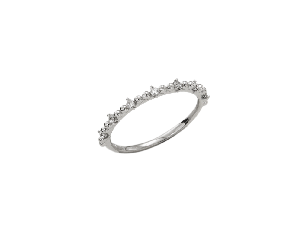 Δαχτυλίδι σε λευκόχρυσο 18Κ σειρέ πολύ λεπτό με μπιλίτσες και ενδιάμεσα με διαμάντια