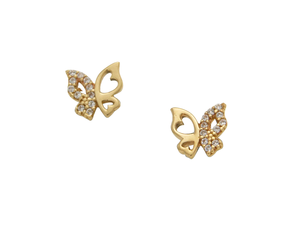 Σκουλαρίκια σε χρυσό 14Κ Πεταλούδα με Ζιργκόν στο ένα φτερό