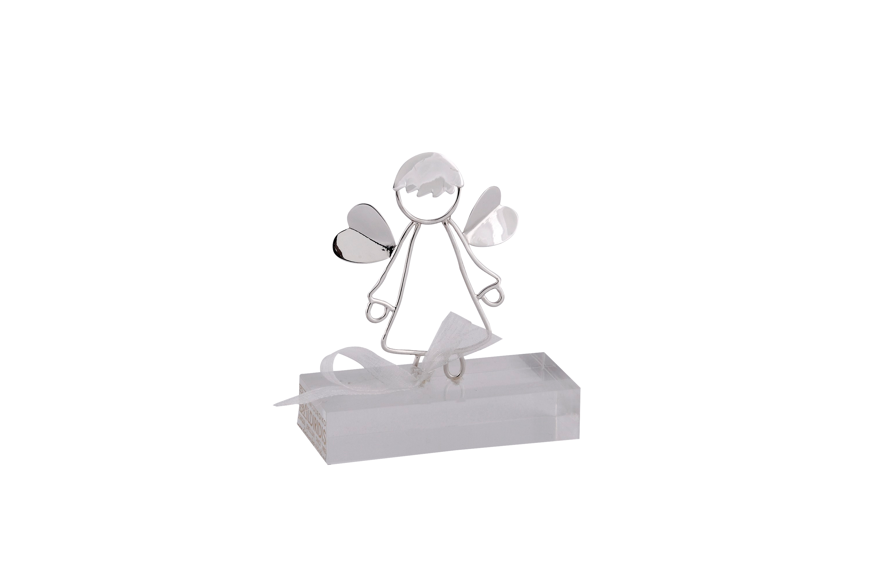 Διακοσμητικό σε Ασήμι 925° ’γγελος μικρός με φτερά καρδούλες πάνω σε βάση από πλέξι γκλας