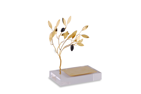 Διακοσμητικό σε Ορείχαλκο, Δένδρο Ελιάς που γέρνει σε βάση από πλέξι γκλας (για πλακέτα χάραξης)