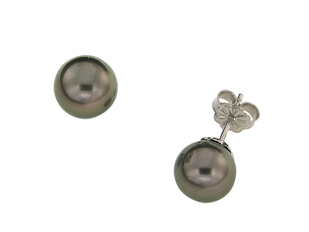 Σκουλαρίκια σε Λευκόχρυσο 18Κ με Μαργαριτάρια Ταίτης μαύρα Φ8-8,5χιλ