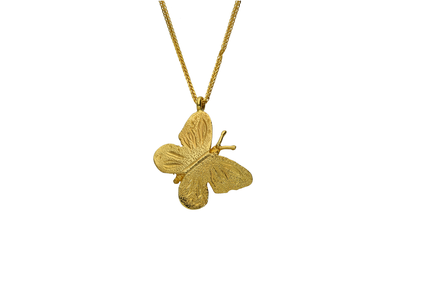 Κολιέ σε χρυσό 14Κ μια λοξή πεταλούδα με χαλκά και αλυσίδα σπίγγα από τη συλλογή Butterfly.
