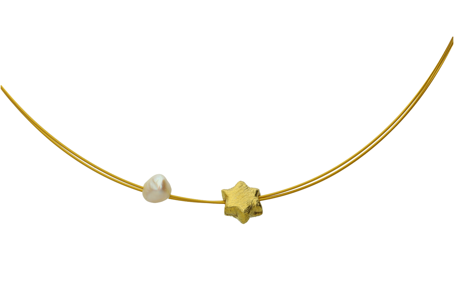 Κολιέ Επίχρυσο σε Ασήμι 925° με ένα Αστεράκι φουσκωτό και ένα μαργαριταράκι περασμένο σε διπλό σύρματάκι