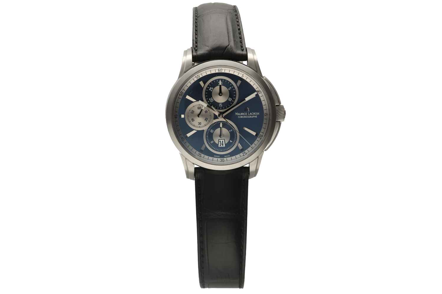 Ρολόι ανδρικό Maurice Lacroix PONTOS PT6188-SS001-430 σε ατσάλι με μπλε καντράν, με χρονογράφο, αυτόματο open back με λουράκι 