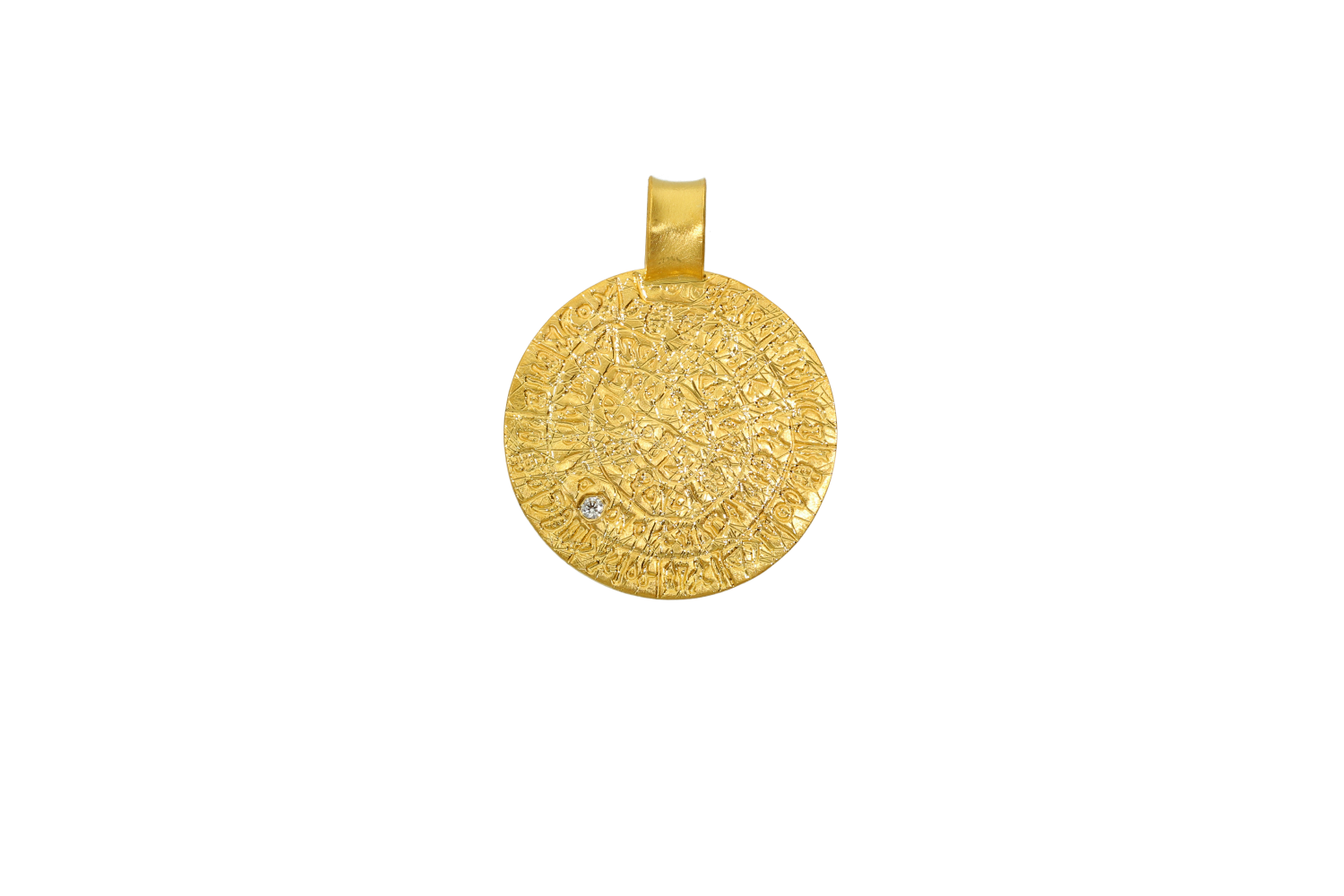 Μενταγιόν σε χρυσό 18Κ Δίσκος της Φαιστού με ένα διαμάντι και εξωτερικό χαλκά