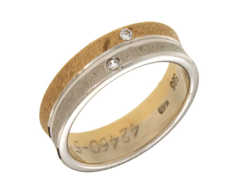 Δίχρωμη Βέρα Γάμου σε Κίτρινο & Λευκό  Χρυσό 14K Κύλο Περίγραμα και Ματ Επιφάνεια με Τρεις Γυαλιστερές Γραμμώσεις και Δύο Ζιργκόν