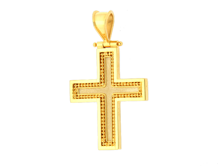 Σταυρός γυναικείoς, βαπτιστικός για κορίτσι σε Χρυσό 18Κ Χειροποίητος Βυζαντινός ορθογώνιος με κοκκίδωση