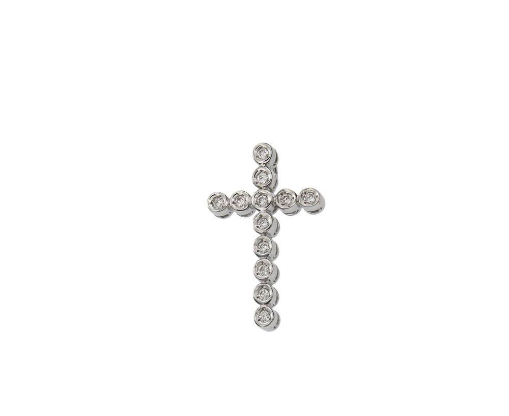 Σταυρός γυναικείος, αρραβώνων γάμου ή βαπτισης για κορίτσι Λευκόχρυσος 18Κ Ορθογώνιος στρογγυλάκια με Διαμάντια