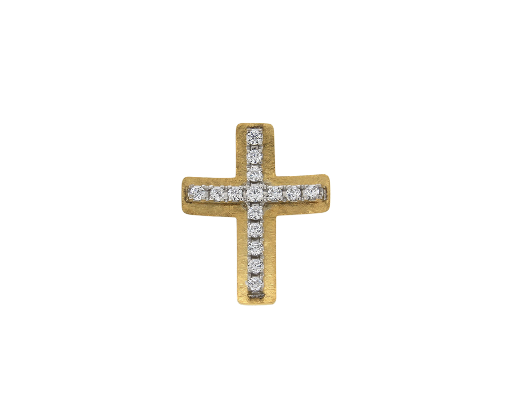 Βαπτιστικός Σταυρός για Κορίτσι σε Δίχρωμο Χρυσό 14K Ορθογώνιος ματ με ζιργκόν 
