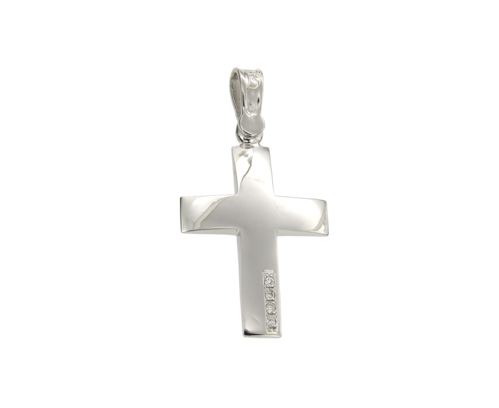 Βαπτιστικός Σταυρός για Κορίτσι σε Λευκόχρυσο 18K Ορθογώνιος γυαλιστερός με διαμάντια