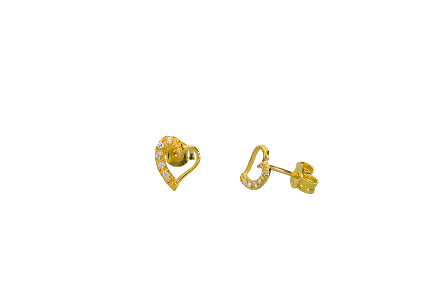 Σκουλαρίκια παιδικά σε επιχρυσωμένο ασήμι 925° καρδούλες με λευκό ζιργκόν