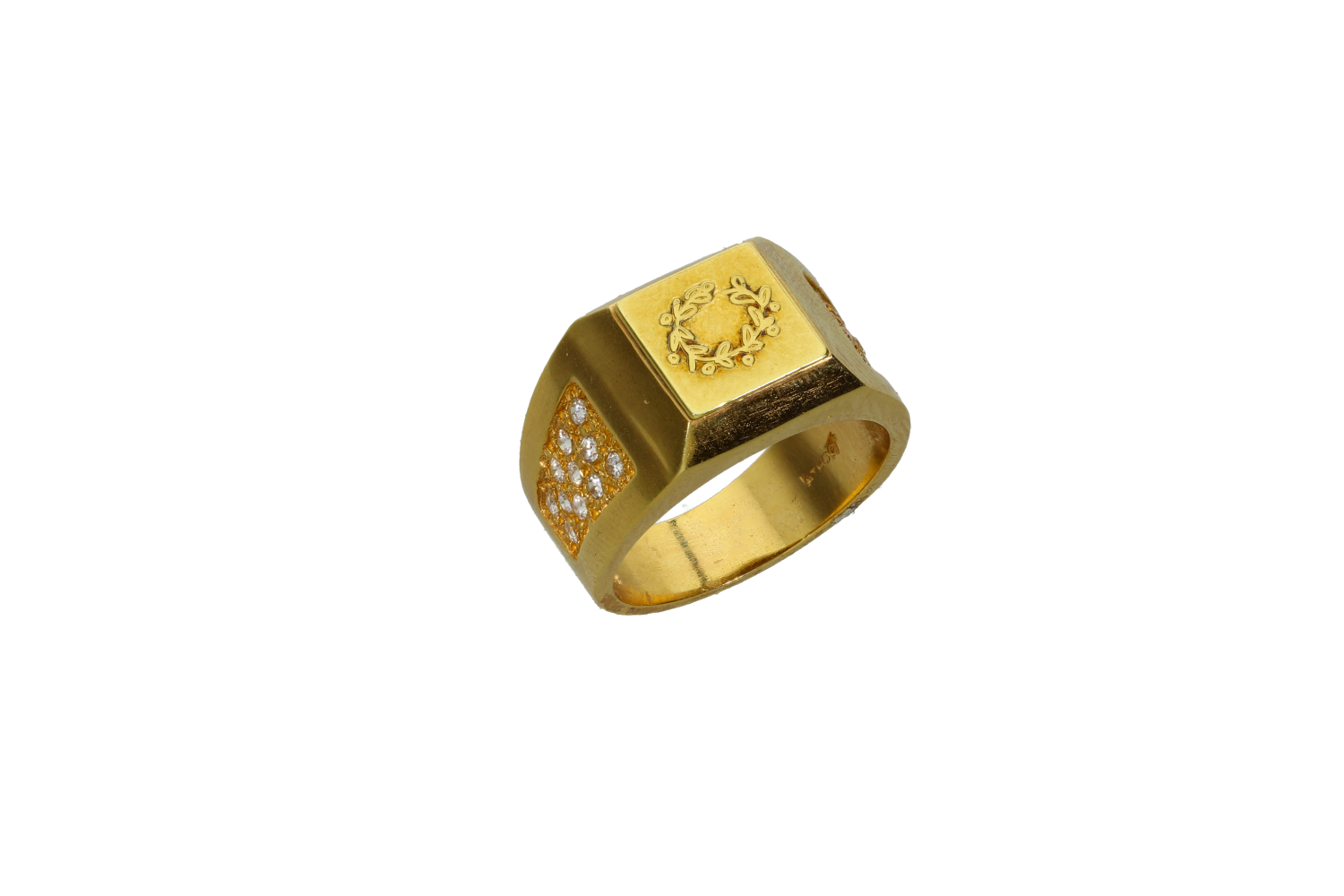Δαχτυλίδι σε χρυσό 14Κ τετράγωνο με κλαδί ελιάς και ζιργκόν στα πλάγια