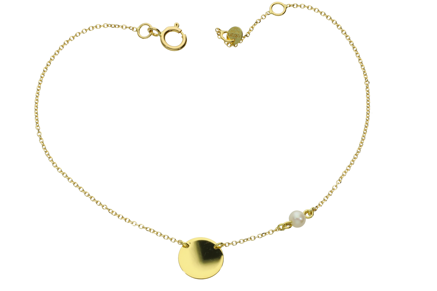 Βραχιόλι σε χρυσό 14Κ με μια στρογγυλή γυαλιστερή πλάκα και ένα μαργαριτάρι