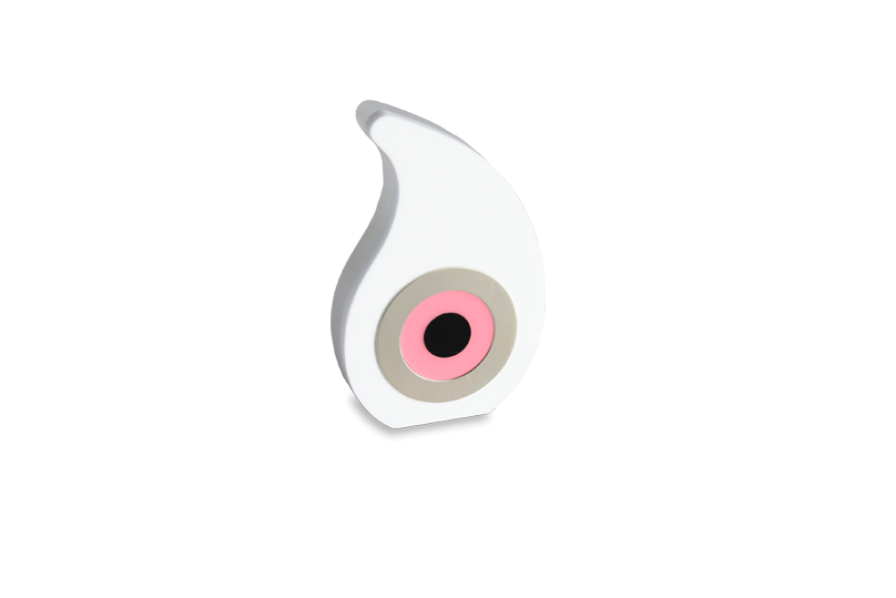 Διακοσμητικό γούρι σε ορείχαλκο λαχούρι ροζ μάτι από λευκό πλέξι γκλας μικρό με δακτύλιο