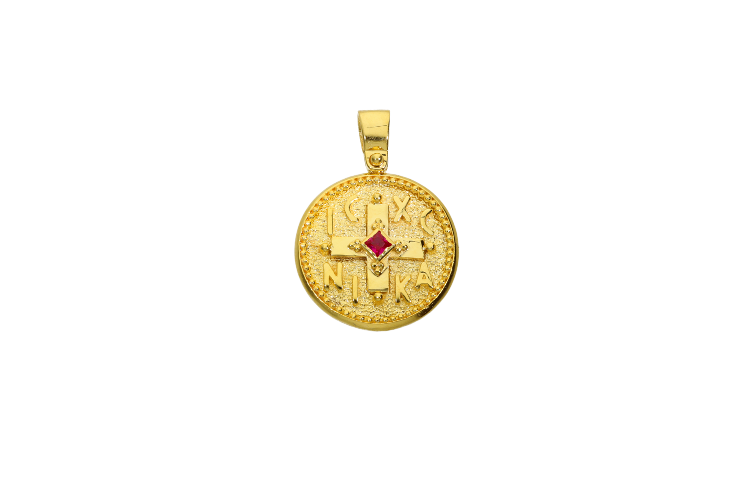 Κωνσταντινάτο σε χρυσό 14Κ στρογγυλό με κόκκινο ζιργκόν