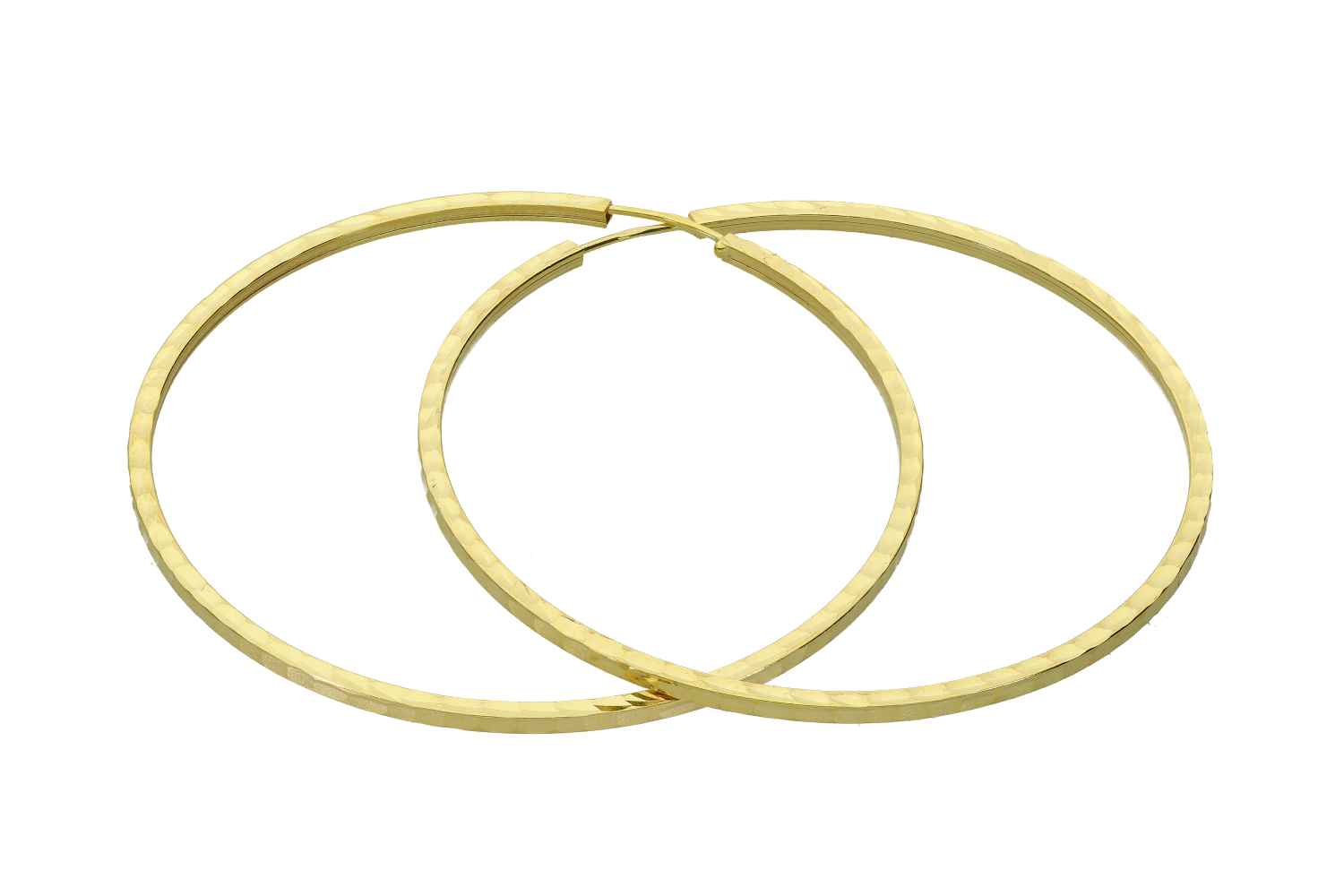Σκουλαρίκια σε χρυσό 14Κ στρογγυλοί κρίκοι φ 44 mm με επιφάνεια σαν σφυρήλατη