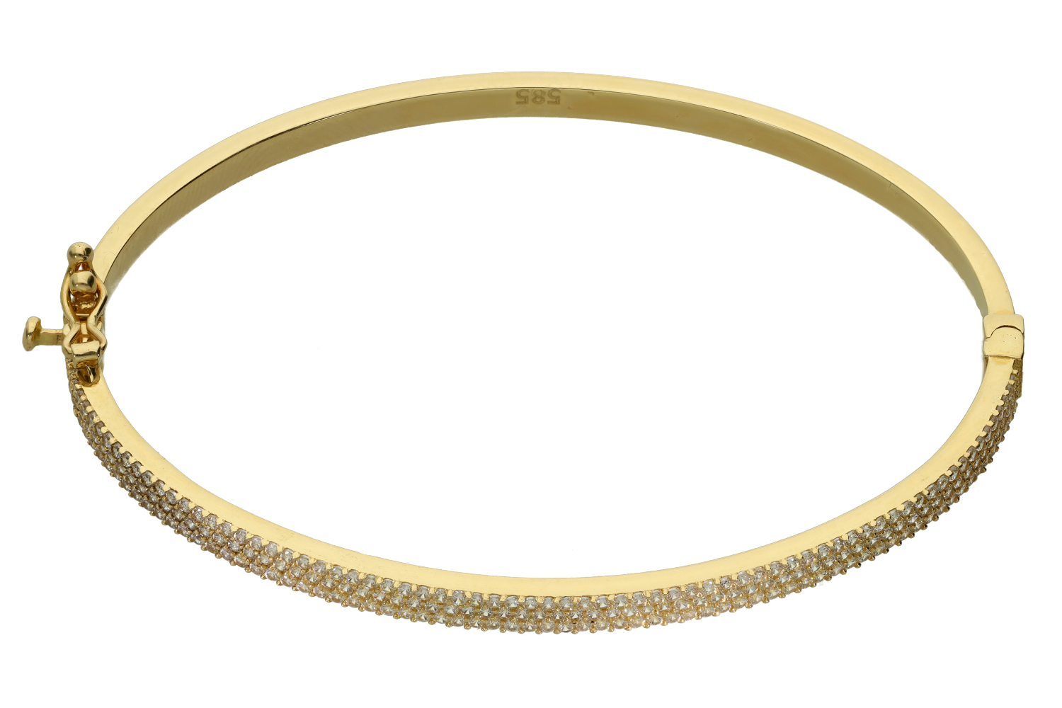 Βραχιόλι σε χρυσό 14Κ χειροπέδα οβαλ με τετραγωνισμένη επιφάνεια και ζιργκόν