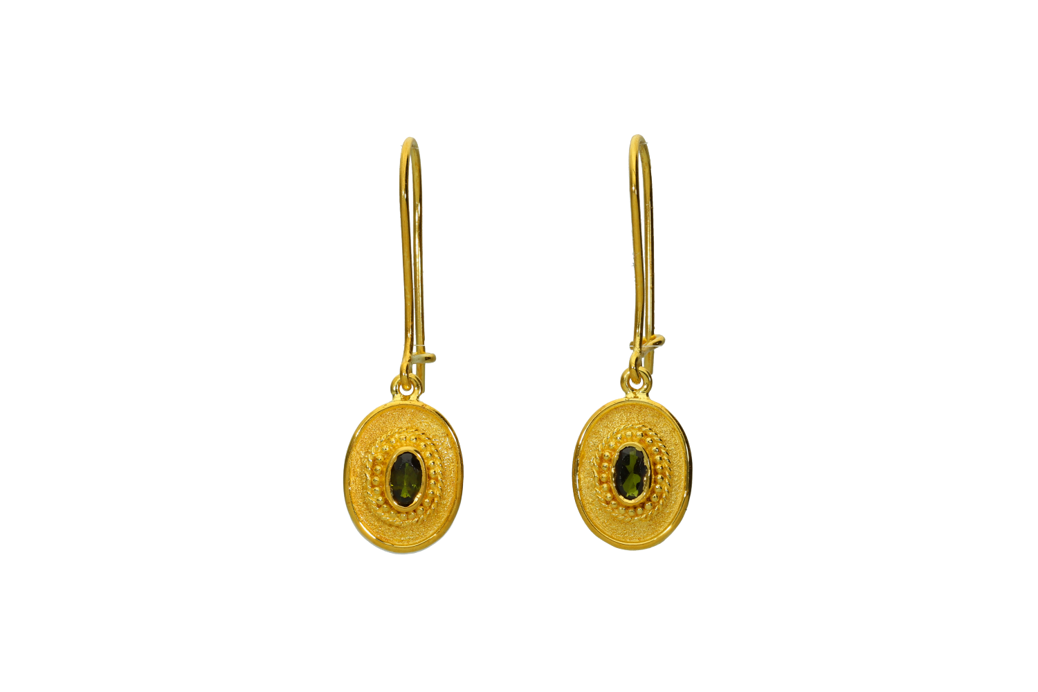 Σκουλαρίκια βυζαντινά σε χρυσό 14Κ οβάλ με πράσινες τουρμαλίνες