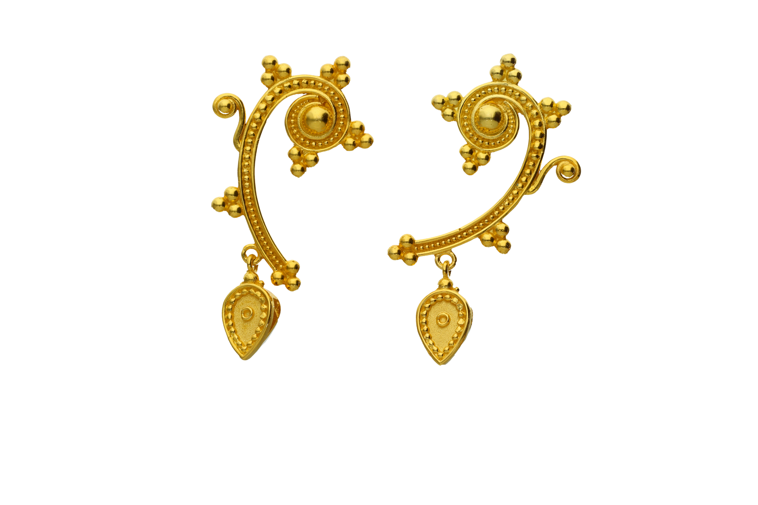 Σκουλαρίκια σε χρυσό 18Κ χειροποίητο ελικοειδές με κοκκίδωση 