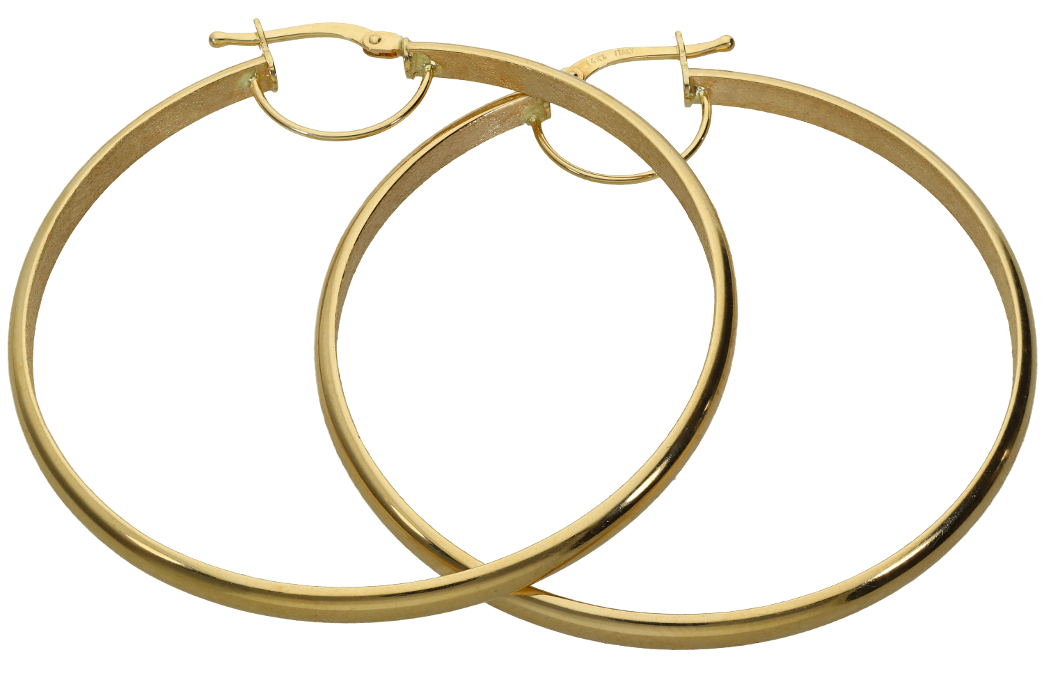 Σκουλαρίκια σε xρυσό 14Κ, κρίκοι μεγάλοι, μπουλ γυαλιστεροί και μέσα ματ. 