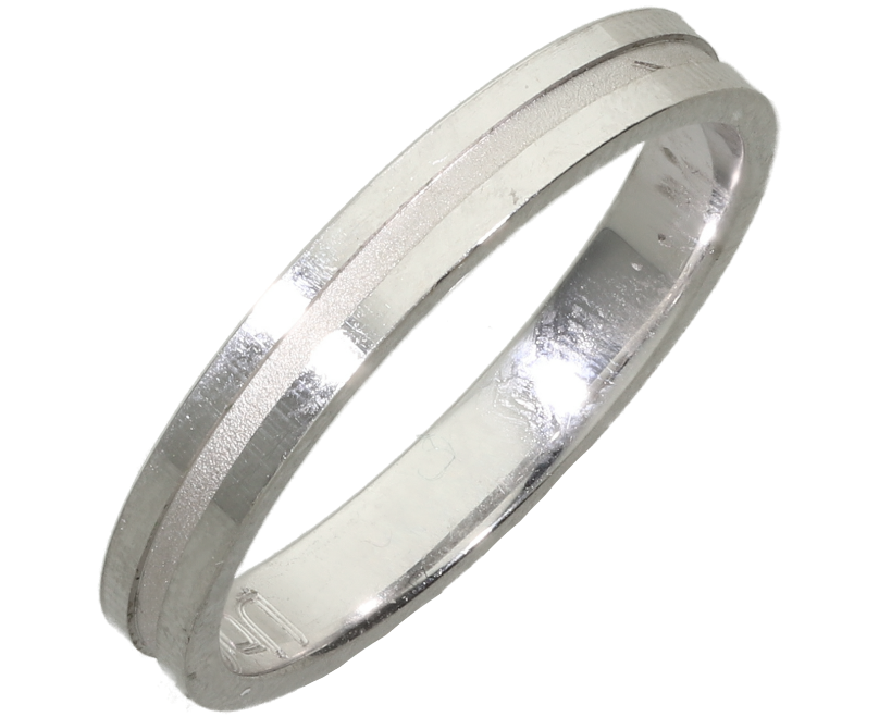 Βέρες Γάμου λευκόχρυσες 14Κ, Βέρα μονή, πλακέ, ματ στο κέντρο και λουστρέ στα άκρα.