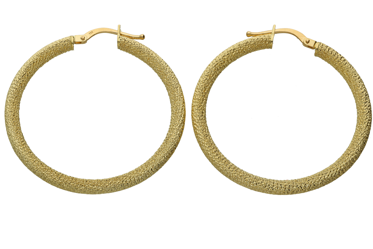 Σκουλαρίκια κρίκοι σε xρυσό 14Κ στρόγγυλοι σαν διαμανταρισμένοι φ 25 χιλιοστά και πάχος 3,5 χιλιοστα