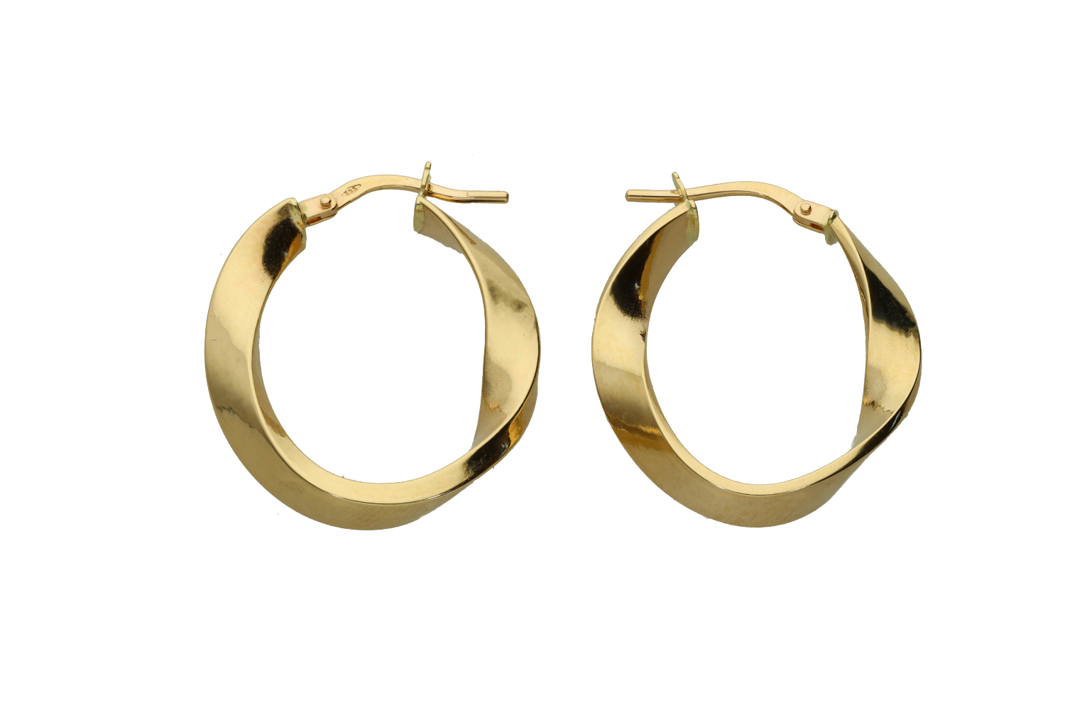 Σκουλαρίκια κρίκοι σε xρυσό 14Κ οβάλ με πυραμοειδές έλασμα στριφτοί φ 15 χιλιοστά