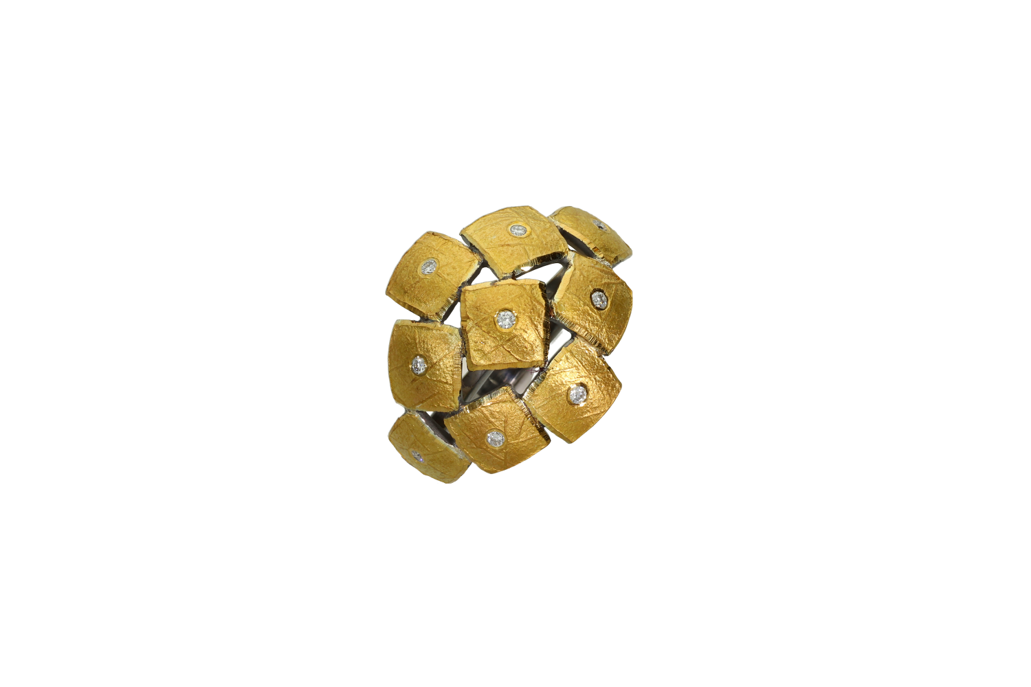 Δαχτυλίδι σε ασήμι και χρυσό 22Κ με εννιά τετράγωνα μοτίφ και διαμάντια