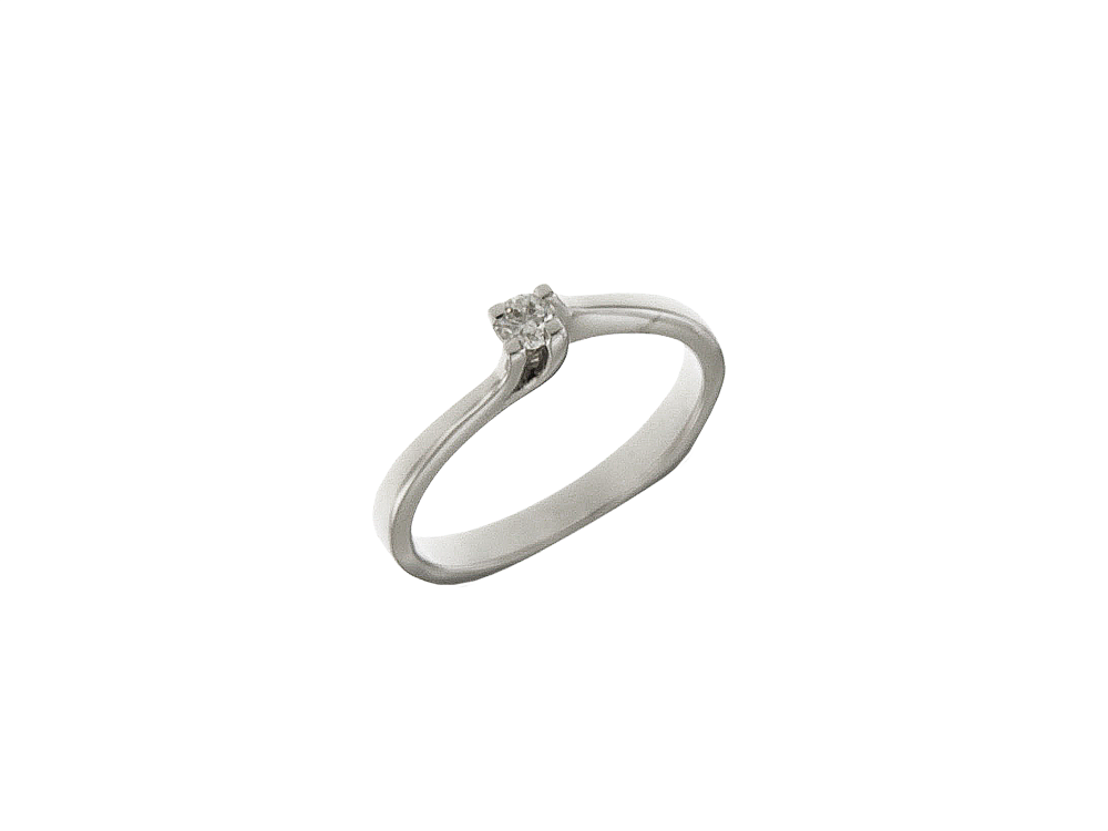 Δαχτυλίδι αρραβώνων σε Λευκόχρυσο Κ18  Μονόπετρο  Φλόγα μικρή λεπτή με γάμπα τετραγωνισμένη με διαμάντι κοπής μπριγιάν