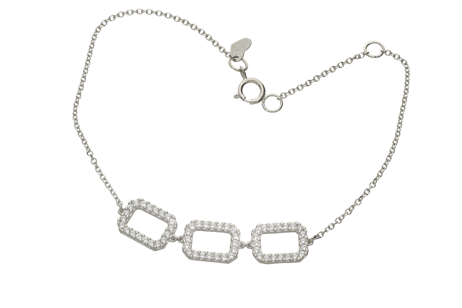 Βραχιόλι σε λευκόχρυσο 9Κ με τρεία ορθογώνια μοτιφ με ζιργκόν