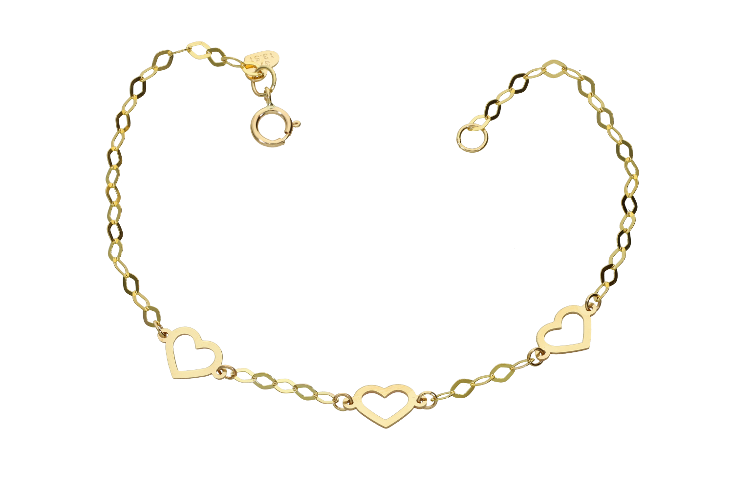 Βραχιόλι σε χρυσό 9Κ με τρεις καρδούλες