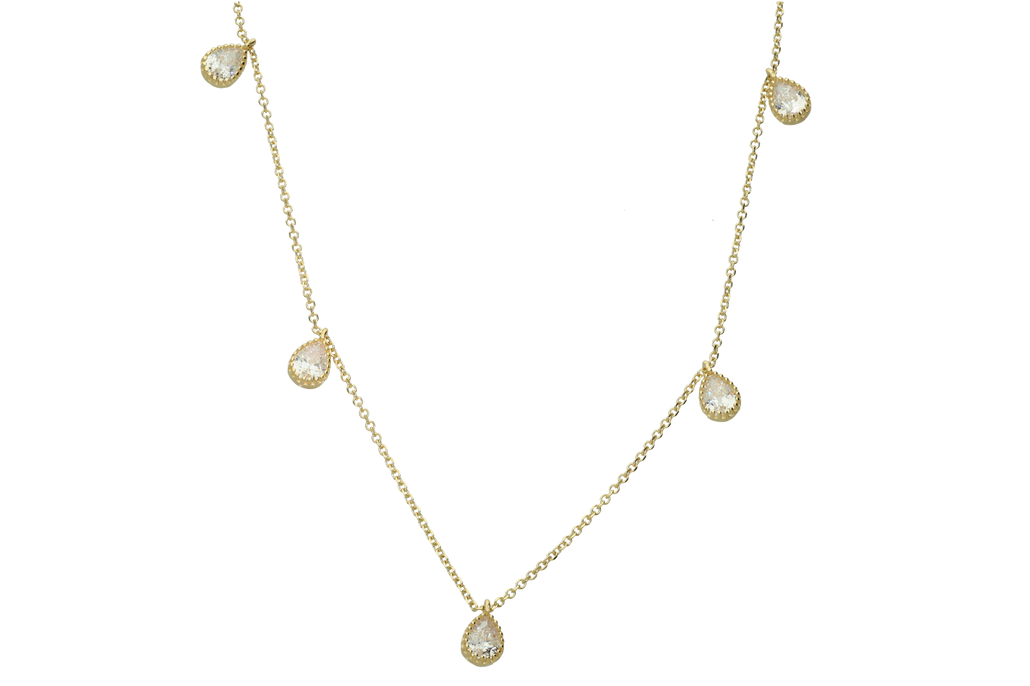 Κολιέ σε χρυσό 9Κ με καρδούλα και ζιργκόν 9Κ με πέντε σταγόνες από ζιργκόν