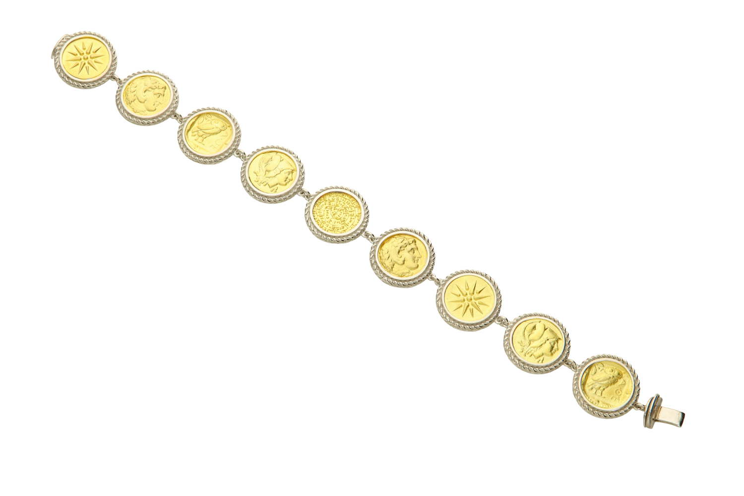 Βραχιόλι σε ασήμι 925°  με νομίσματα στρογγυλά επίχρυσα 