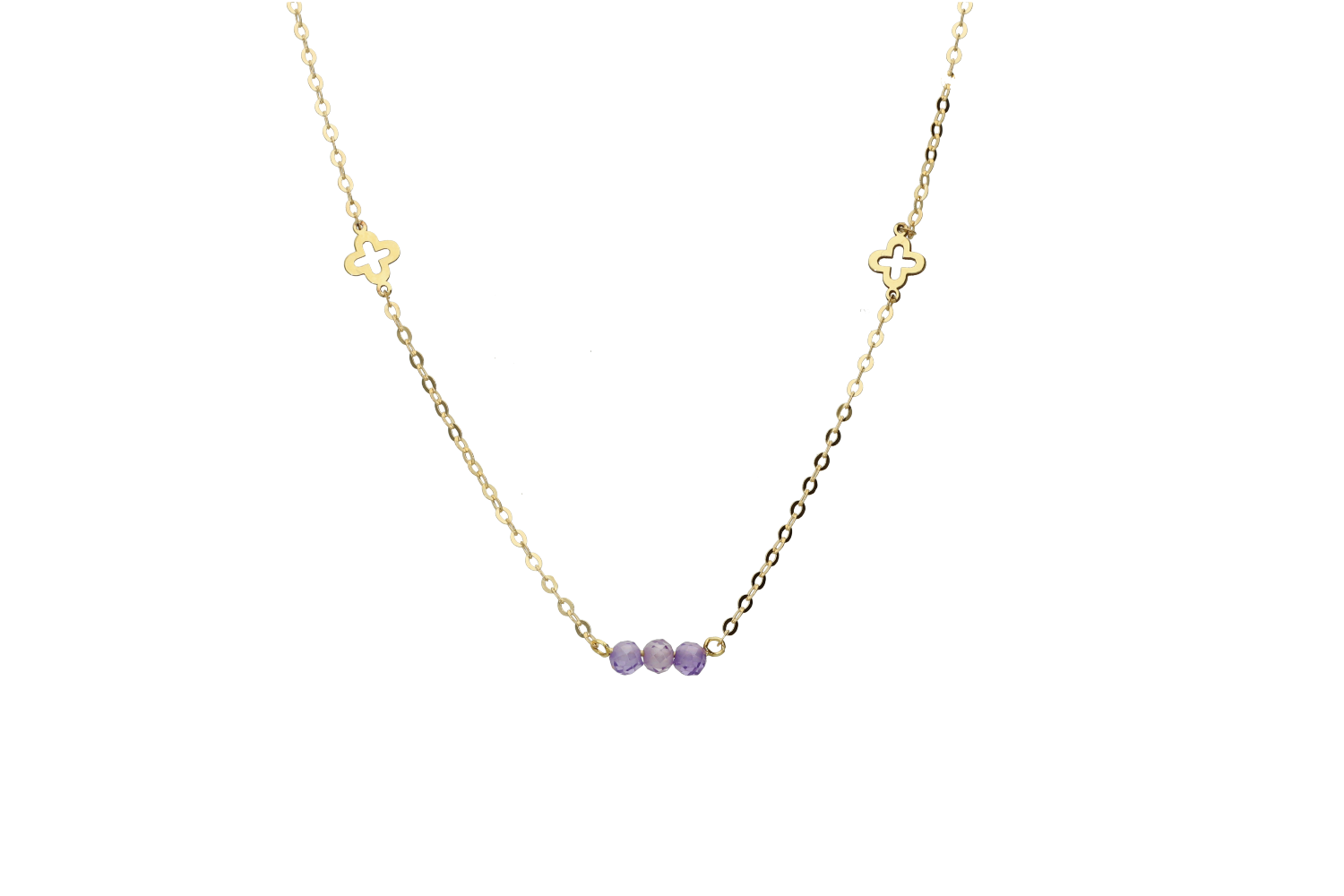 Κολιέ σε χρυσό 9Κ με διάτρητα σταυρουδάκια και πετρούλες 