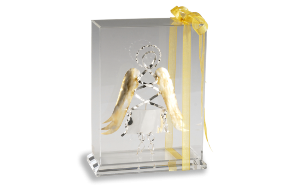 Διακοσμητικό σε Ασήμι 925° Χειροποίητος Φύλακας Αγγελος Μεσαίος με Επίχρυσα Φτερά μέσα σε κουτί πλέξι γκλας