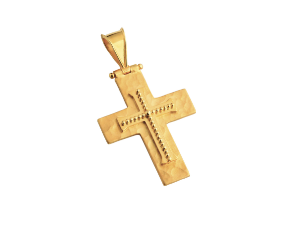 Σταυρός Ανδρικός Βαπτιστικός για Αγόρι σε Χρυσό Κ18 Ορθογώνιο Σφυρήλατο Ματ & Γυαλιστερό χωρίς Πέτρες από τη συλλογή 