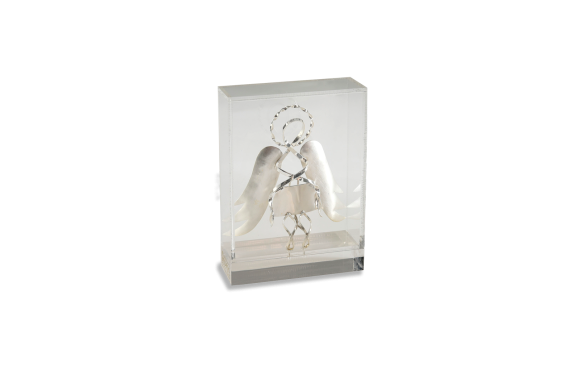Διακοσμητικό σε ασήμι 925° χειροποίητο παιδικό δώρο με άγγελο σε κουτί από πλέξι γκλας