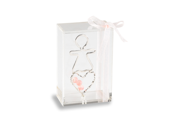 Διακοσμητικό σε Ασήμι 925° Χειροποίητο Κορίτσι πάνω σε Καρδιά μέσα σε κουτί πλέξι γκλας