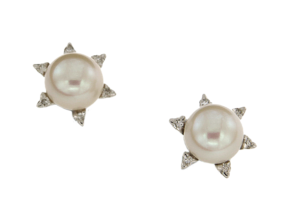 Σκουλαρίκια σε Λευκόχρυσο 18K Αστράκι με διαμάντια και λευκά μαργαριτάρια γλυκού νερού 8-8,5χιλ.