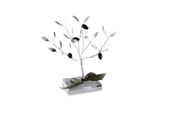 Διακοσμητικό σε ασήμι 925° Χειροποίητο Δέντρο Ελιάς σε βάση πλέξι γκλας