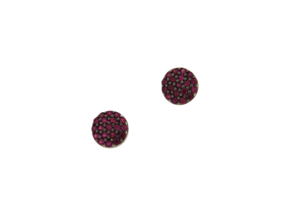 Σκουλαρίκια λευκόχρυσο Κ14 στρογγυλό γεμάτα με κόκκινα Ζιργκόν και μαύρη επιπλατίνωση