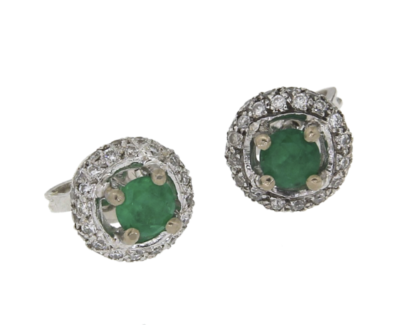 Σκουλαρίκια σε Λευκόχρυσο 18K Στρόγγυλο με Διαμάντια και Σμαράγδια Κολομβίας