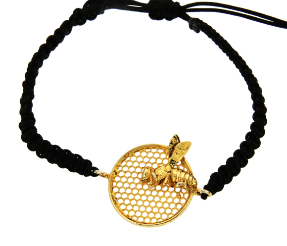 Βραχιόλι σε ασήμι 925° επίχρυσο με μέλισσα και κορδόνι μακραμέ από τη συλλογή Lady Bee 