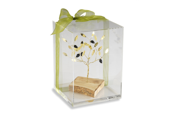 Διακοσμητικό σε Ορείχαλκο Χειροποίτο Δέντρο Ελιάς σε ξύλινη βάση μέσα σου κουτί πλέξι γκλας