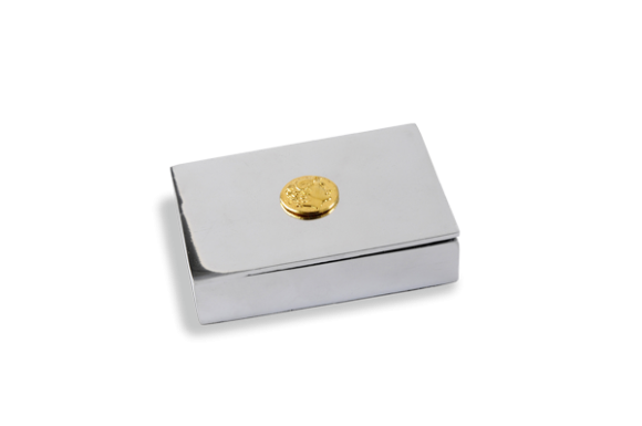 Κουτί σε αλουμίνιο  με ασήμι επίχρυσο 925° νόμισμα Μεγ. Αλεξάνδρου 