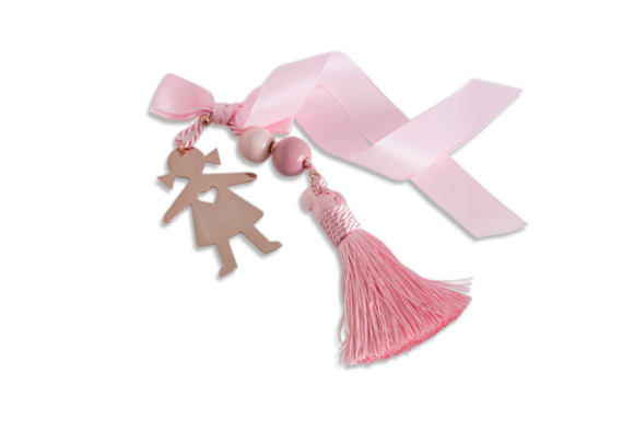 Διακοσμητικό σε ορείχαλκο ροζ επιχρυσωμένο Κορίτσι με χάντρες και φούντα