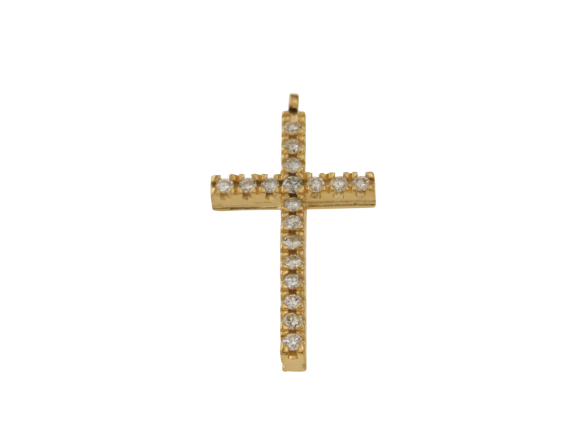 Σταυρός γυναικείος Αρραβώνων ή βάπτισης για κορίτσι σε χρυσό 18K σειρέ τετραγωνισμένος με διαμάντια