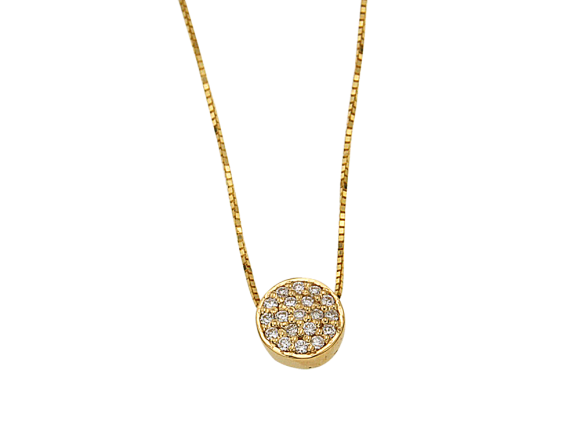 Κολιέ σε χρυσό 18Κ Ροζέτα στρογγυλή με διαμάντια με αλυσίδα βενετσιάνα 18Κ 40εκ.
